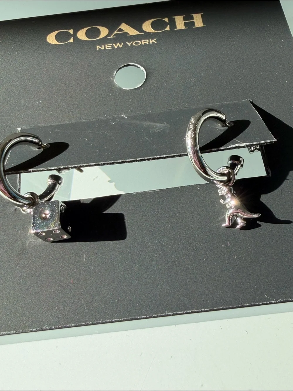 COACH Silver mini rexy and dice charm Hoop Earrings